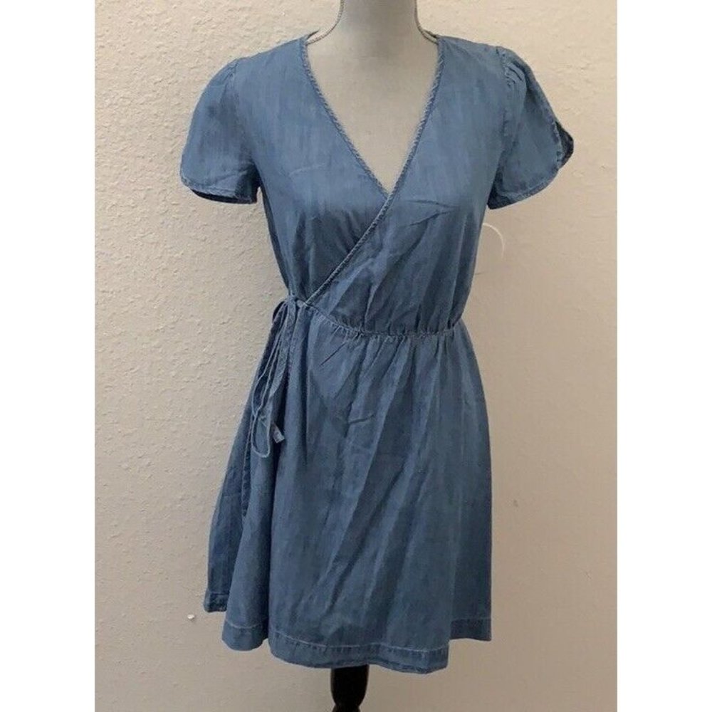 Madewell Wrap Dress Blue Chambray Size XS New NWT Short Sleeve RARE HTF - Picture 2 of 8